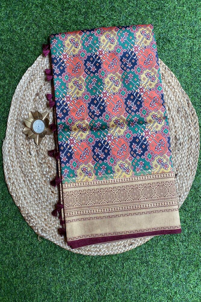 Multi Budget Friendly Katan Patola Saree, With Unstiched Blouse