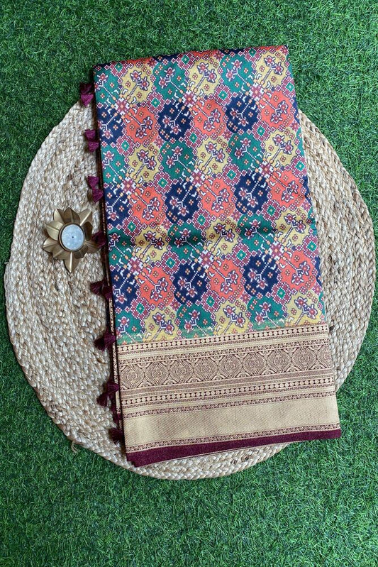 Multi Budget Friendly Katan Patola Saree, With Unstiched Blouse