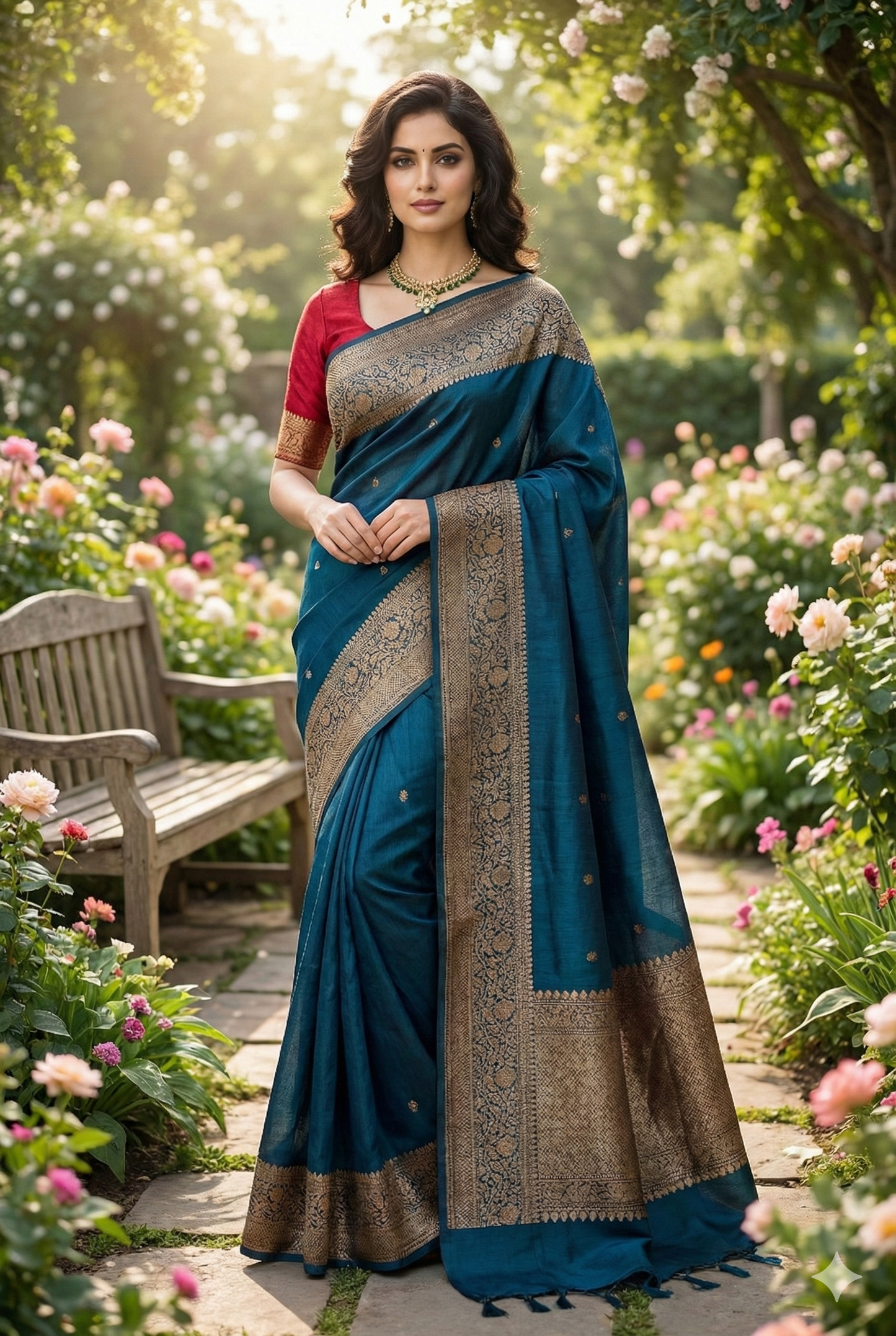 Royal Blue Pure Raw Tussar Banarasi Silk Saree, Hand Woven Motifs With Unstiched Blouse