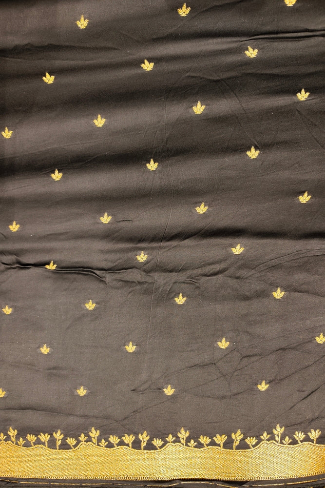 Black Semi Mashru Silk Sarees With Unstiched Blouse