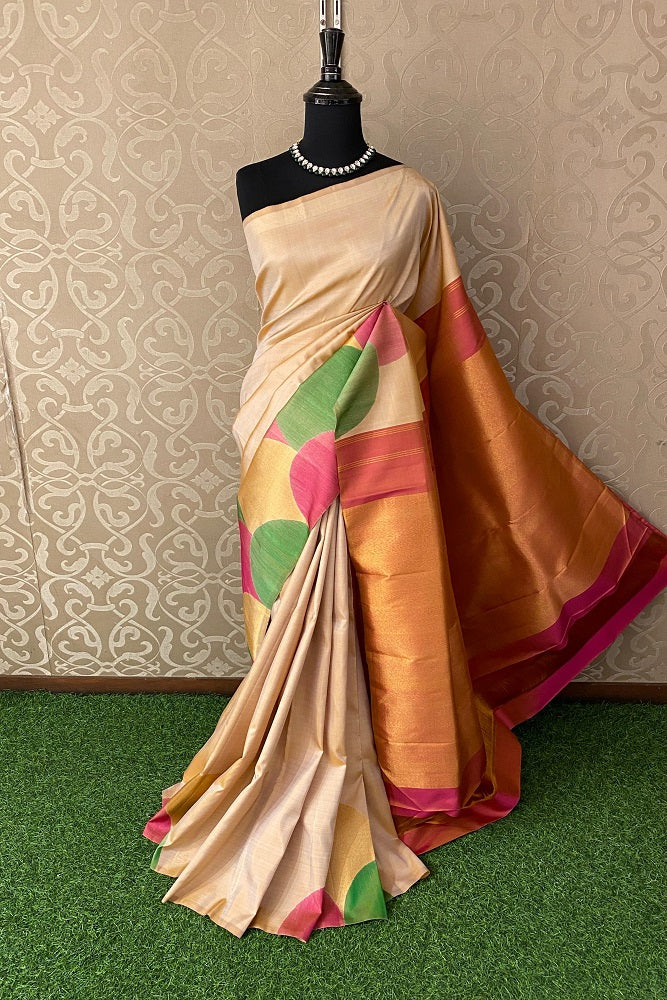 Multi Pure Kanjeevaram Silk Saree, With Unstiched Blouse