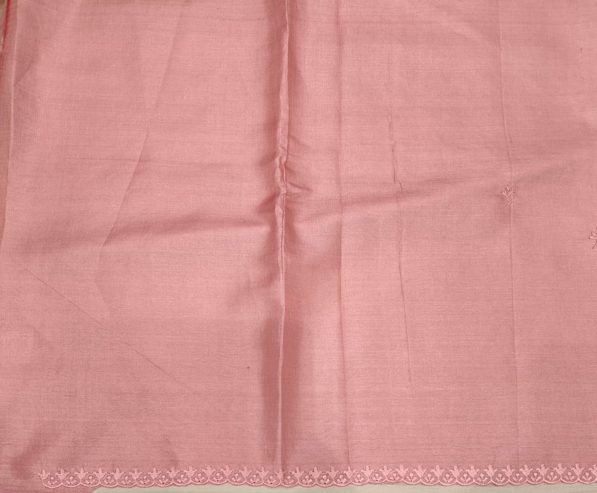 Pink Tussar Applique Work Saree, With Unstiched Blouse
