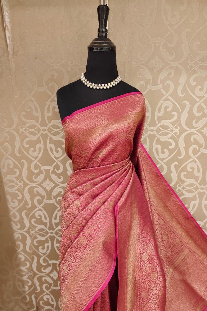 Rani Brocade Kora Banarasi Silk Saree, With Unstiched Blouse