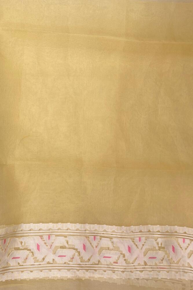 Yellow Muslin Jamdani Saree, With Unstiched Blouse