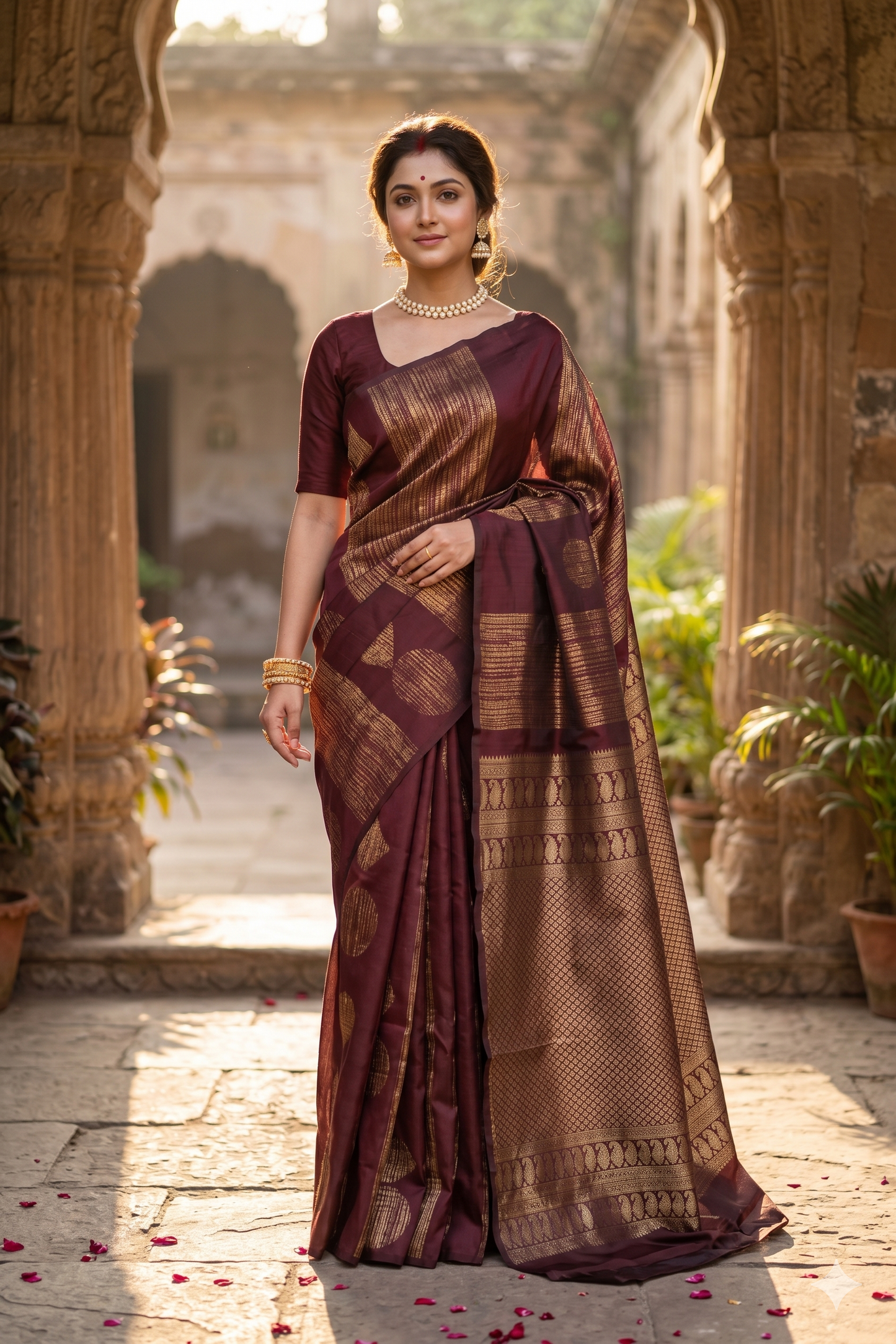 Chocolate Brown Pure Kanjeevaram Silk Saree, With Unstiched Blouse
