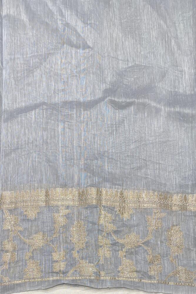 Light Grey Linen Banarasi Saree With Unstiched Blouse