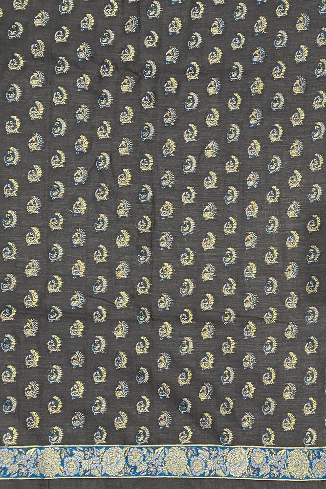 Black Pure Kani Handloom Silk Saree With Unstiched Jamewar Woven Blouse