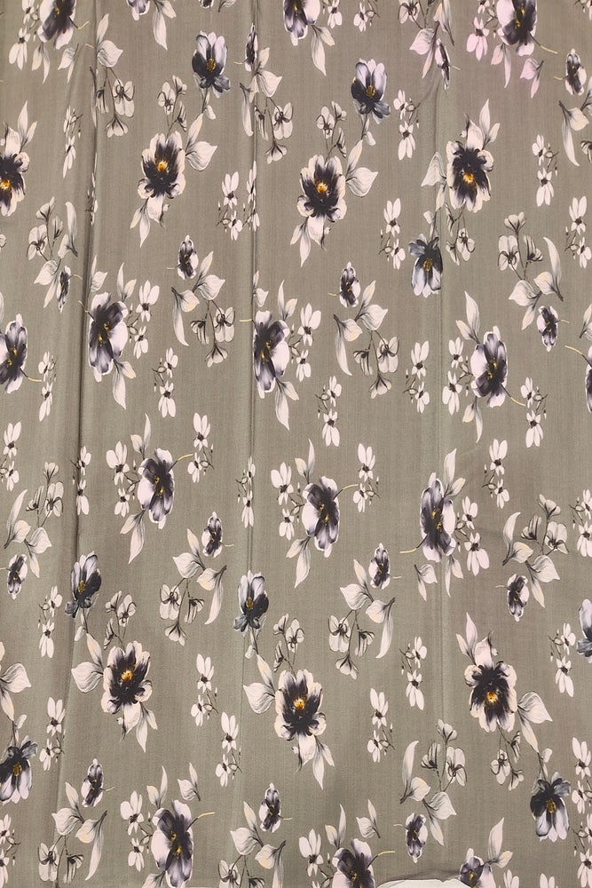 Grey Floral Printed Chiffon Saree, With Unstiched Blouse Piece