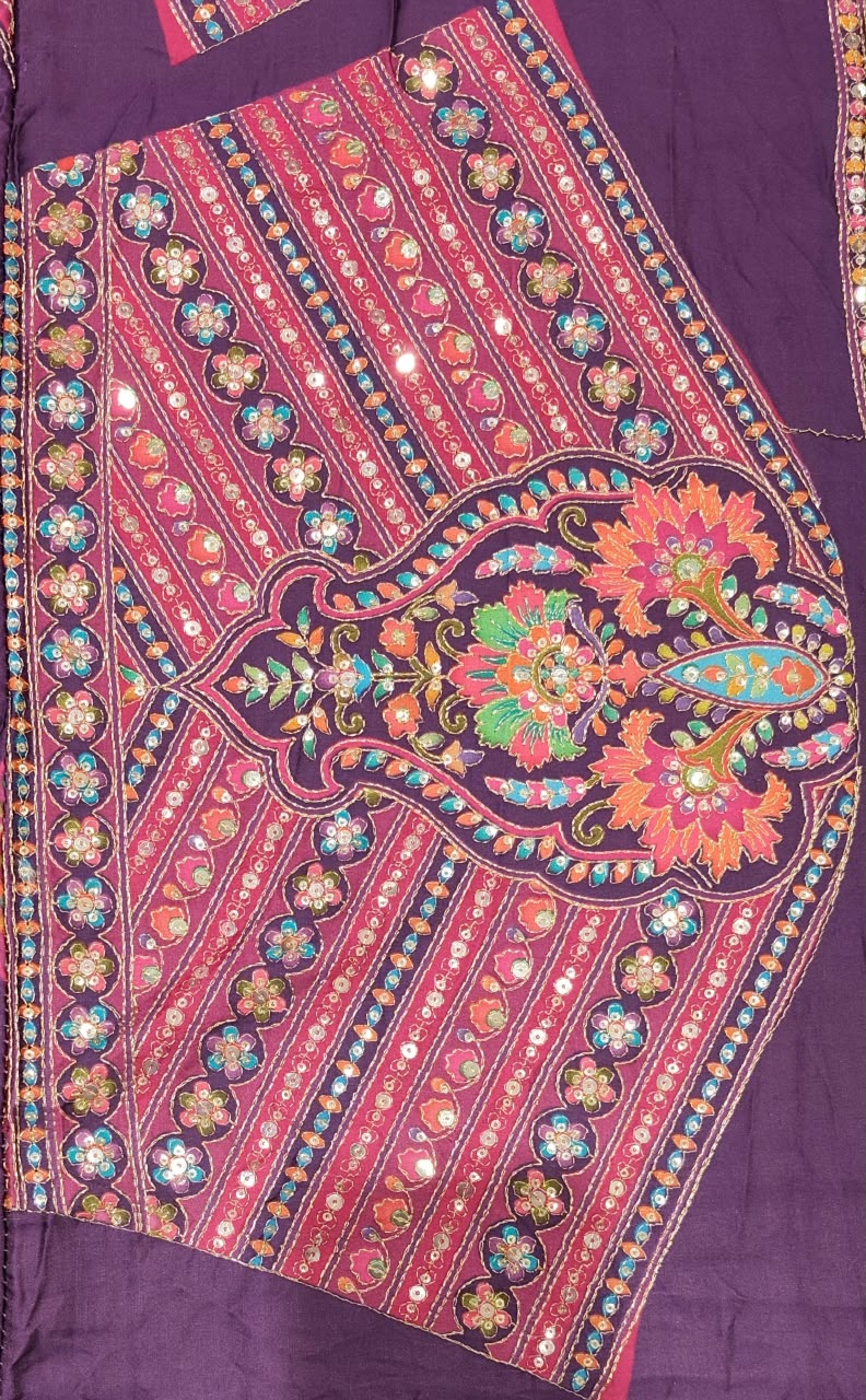 Purple Crepe Printed Stone Work Saree, With Unstiched Blouse