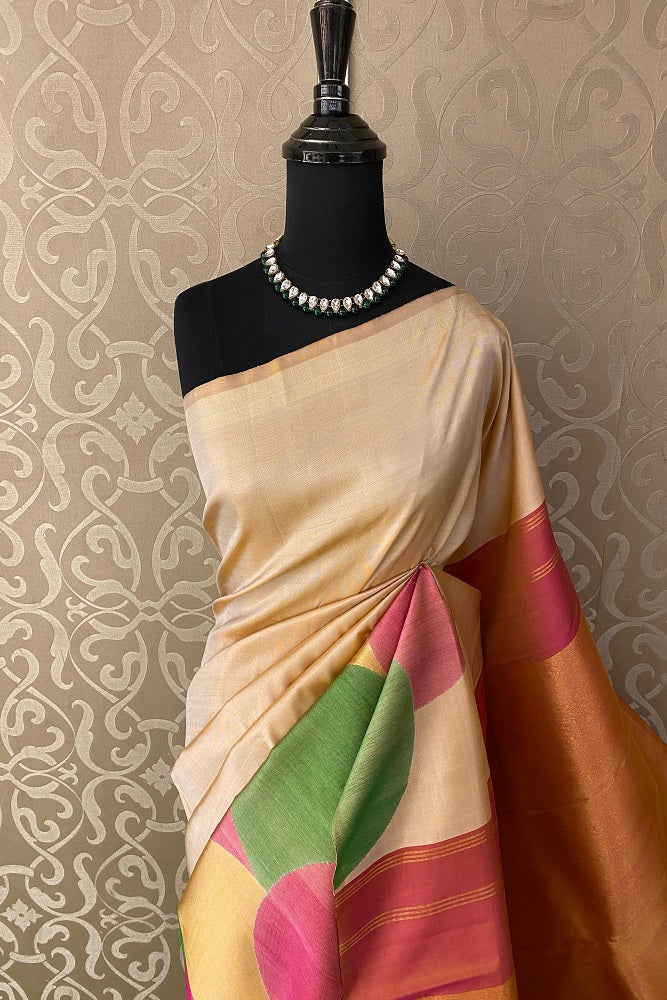 Multi Pure Kanjeevaram Silk Saree, With Unstiched Blouse