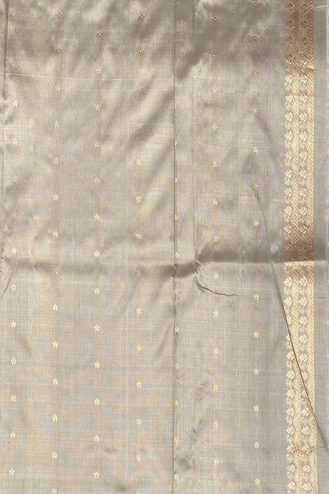 Grey Katan Banarasi Saree Hand Woven Work, With Unstiched Blouse