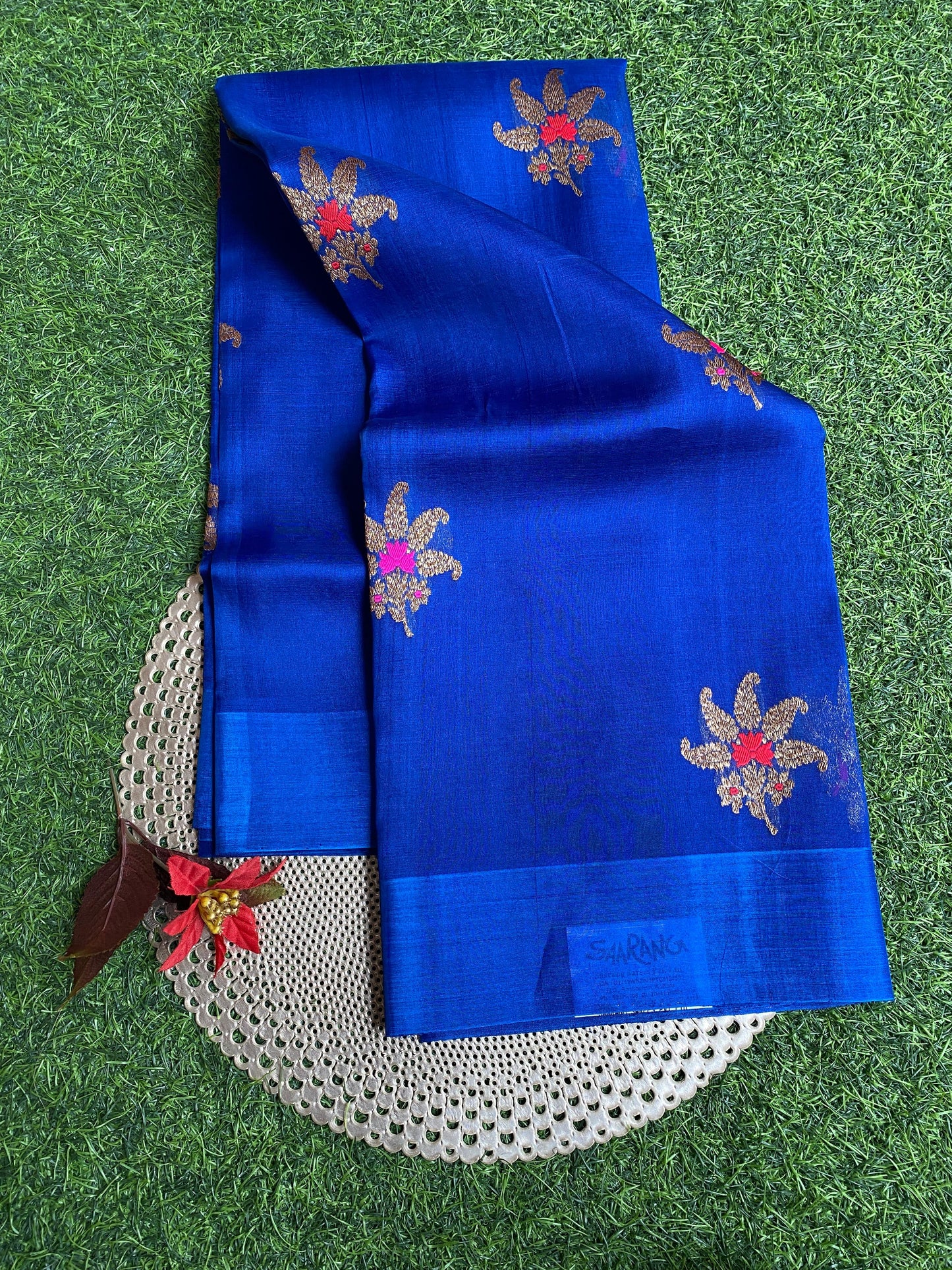 Indigo Blue Kora Banarasi Silk Saree, With Unstiched Blouse
