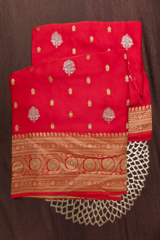 Red Semi Mashru Silk Sarees With Unstiched Blouse