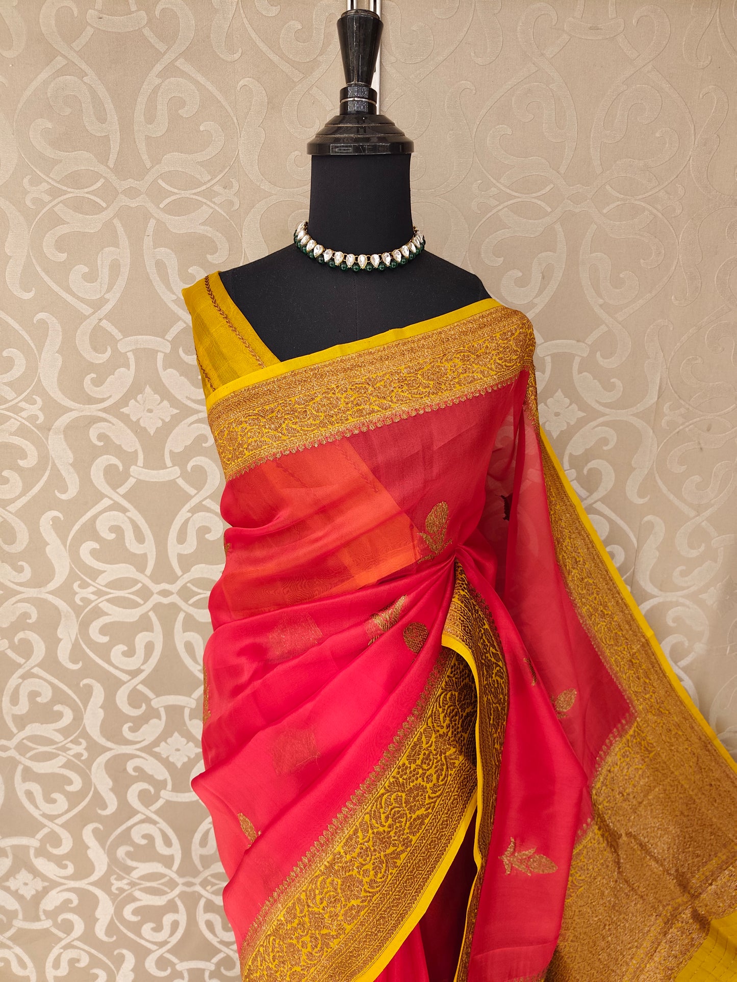 Magenta Red Kora Banarasi Silk Saree, With Unstiched Blouse