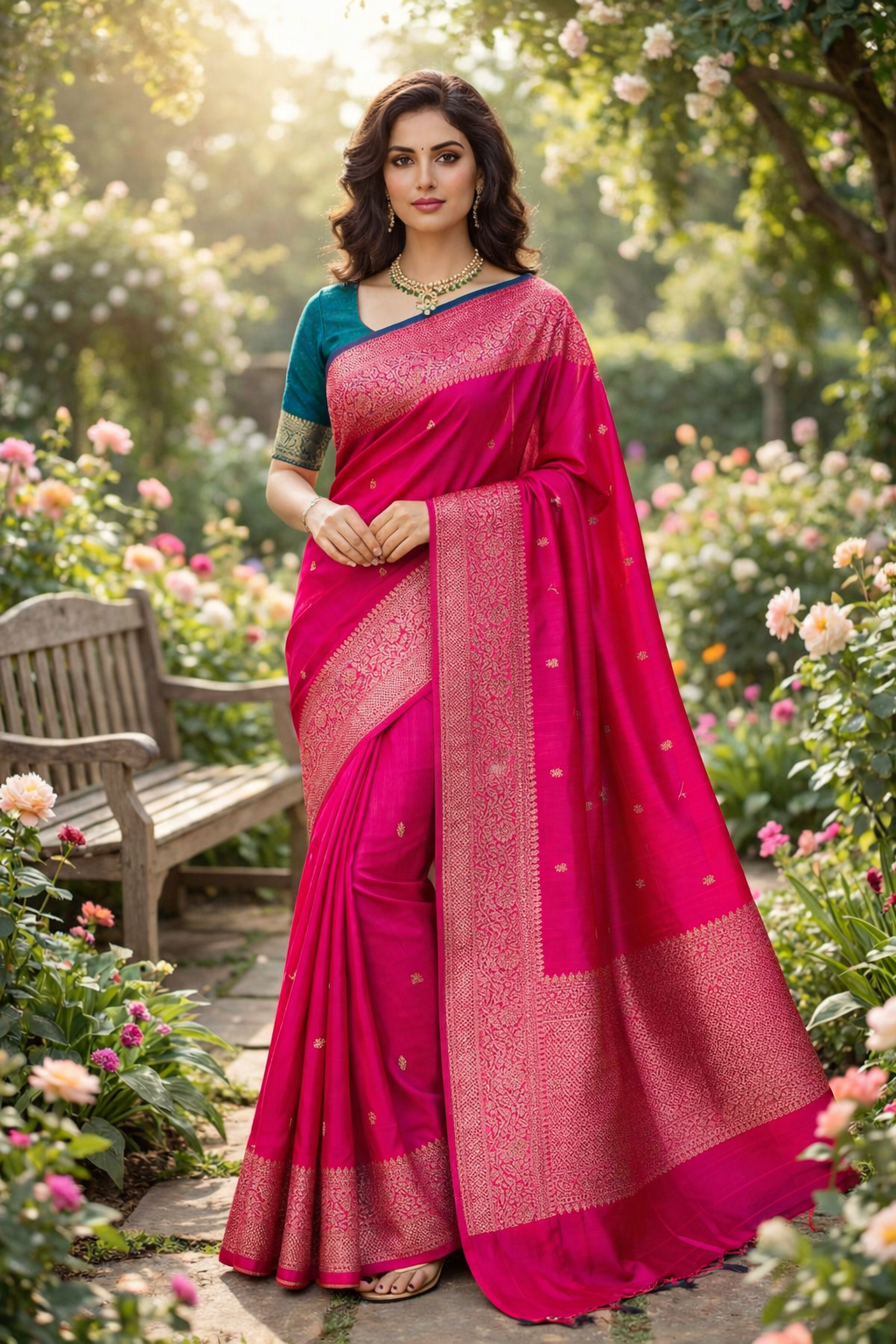 Rani Pure Raw Tussar Banarasi Silk Saree, Hand Woven Motifs With Unstiched Blouse