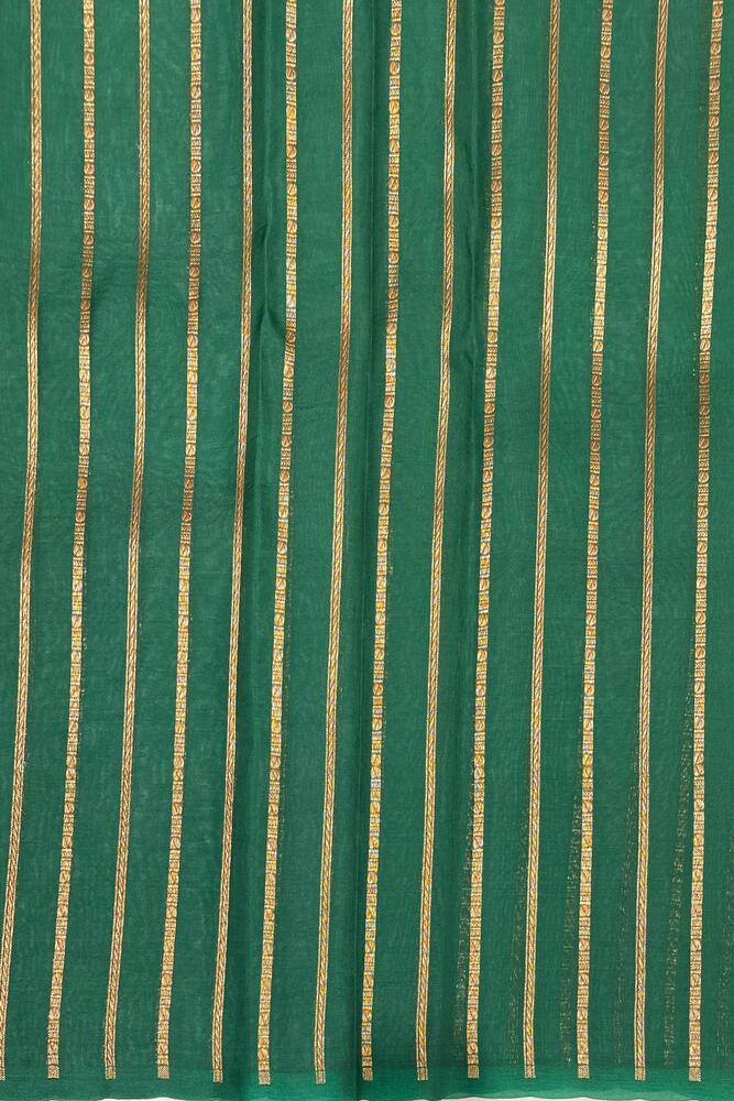 Deep Green Brocade Kora Banarasi Silk Saree, With Unstiched Blouse