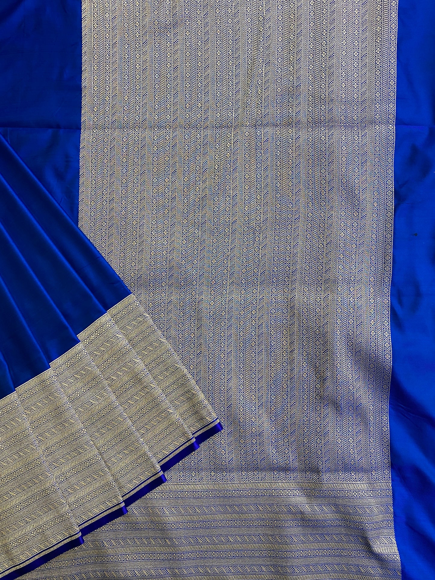 Indigo Blue Semi Mashru Katan Silk Saree, With Unstiched Blouse