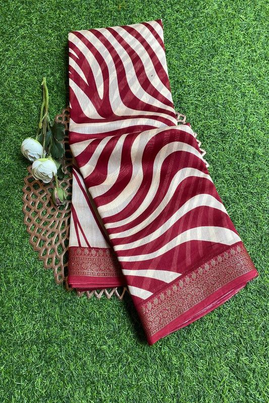 Red and white cotton Chanderi saree from Saarang Sarees with an unstiched blouse, traditional Indian wear.