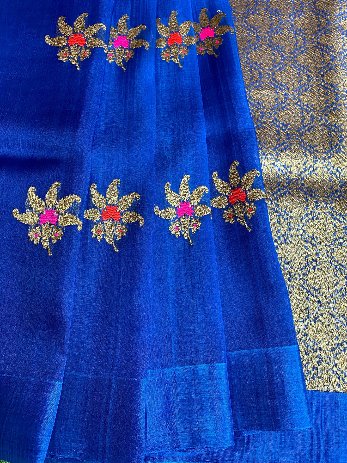 Indigo Blue Kora Banarasi Silk Saree, With Unstiched Blouse