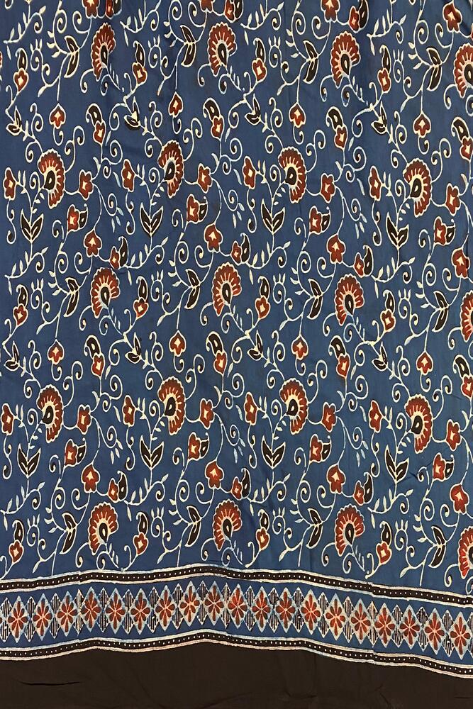 Deep Blue Pure Modal Silk Ajrakh Printed Saree With Unstiched Blouse