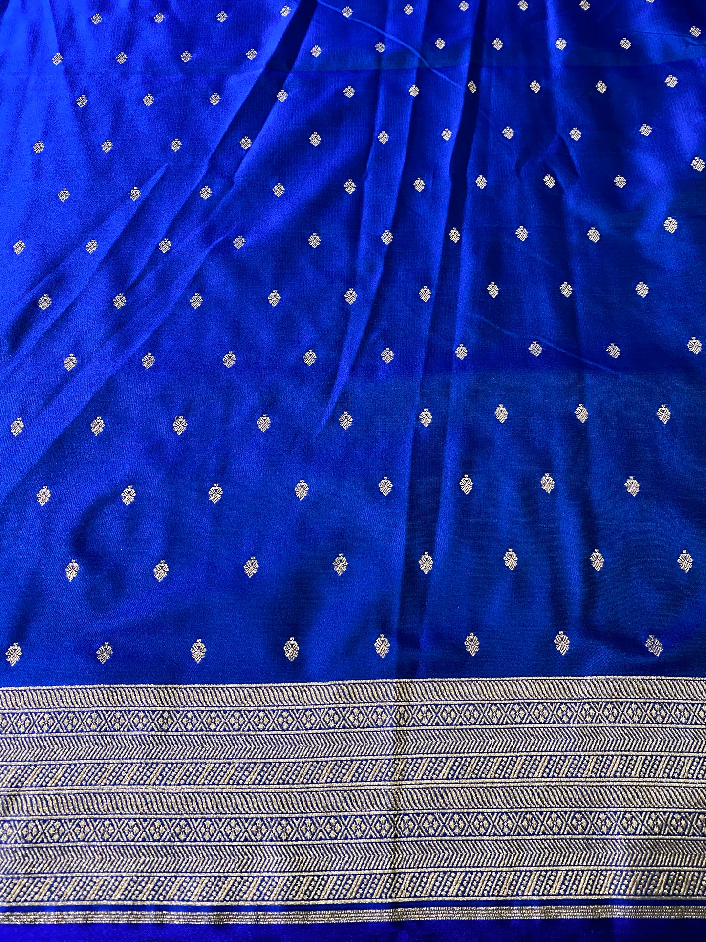 Indigo Blue Semi Mashru Katan Silk Saree, With Unstiched Blouse