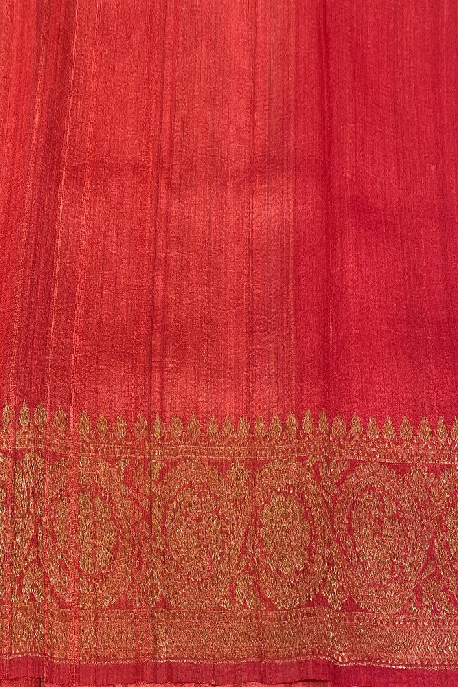 Forest green Tussar Banarasi silk saree with handwoven motifs and unstiched blouse, traditional wear by Saarang Sarees.