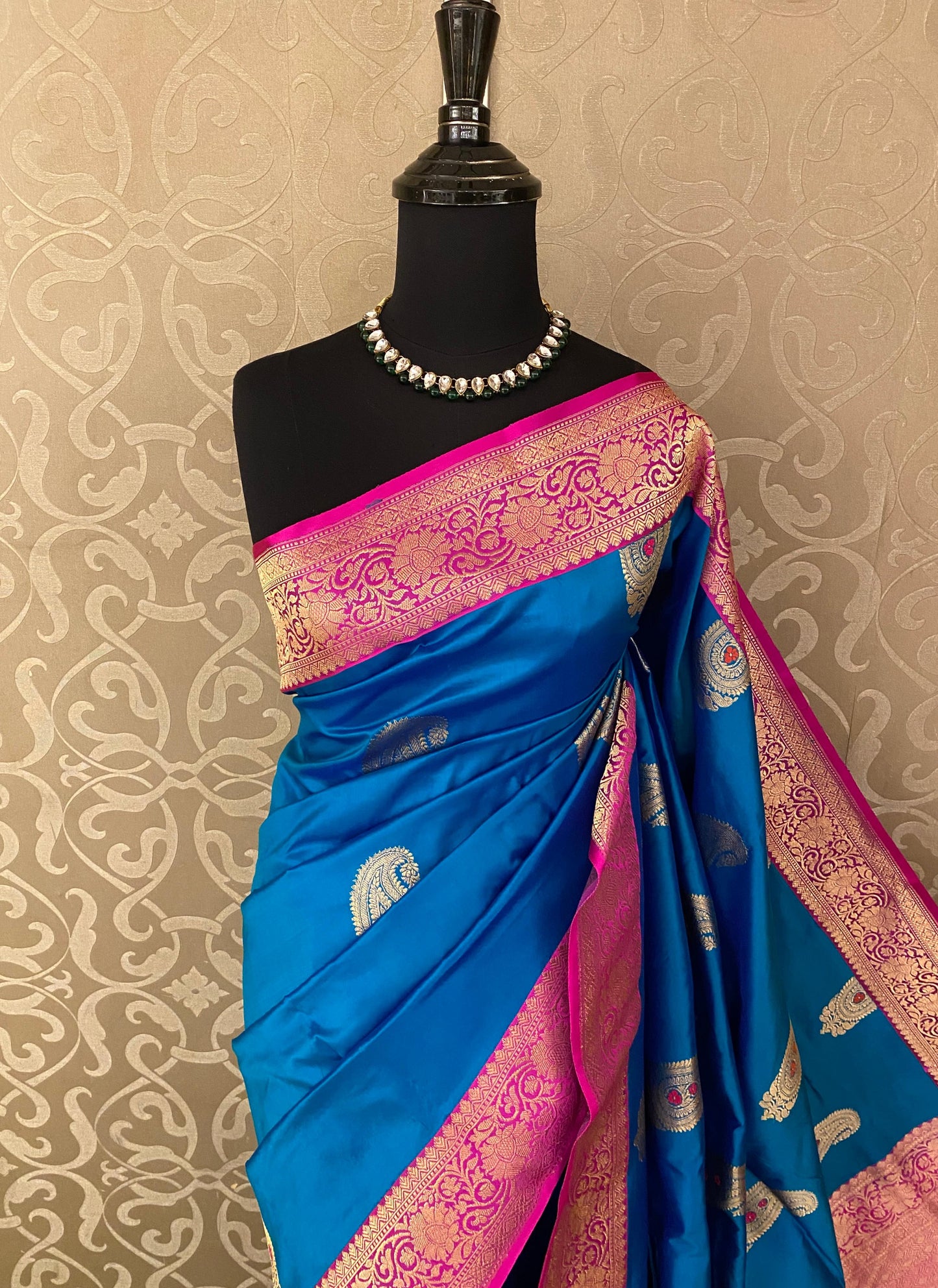 Royal Blue Katan Banarasi Saree Hand Woven Work, With Unstiched Blouse