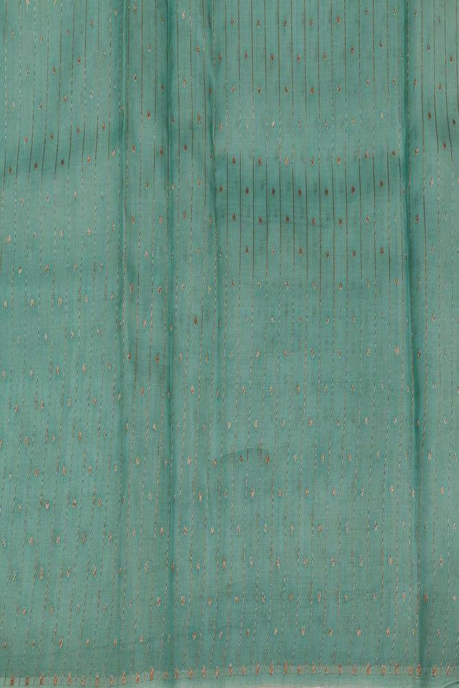 Beige & Blue Brocade Kora Banarasi Silk Saree, With Unstiched Blouse