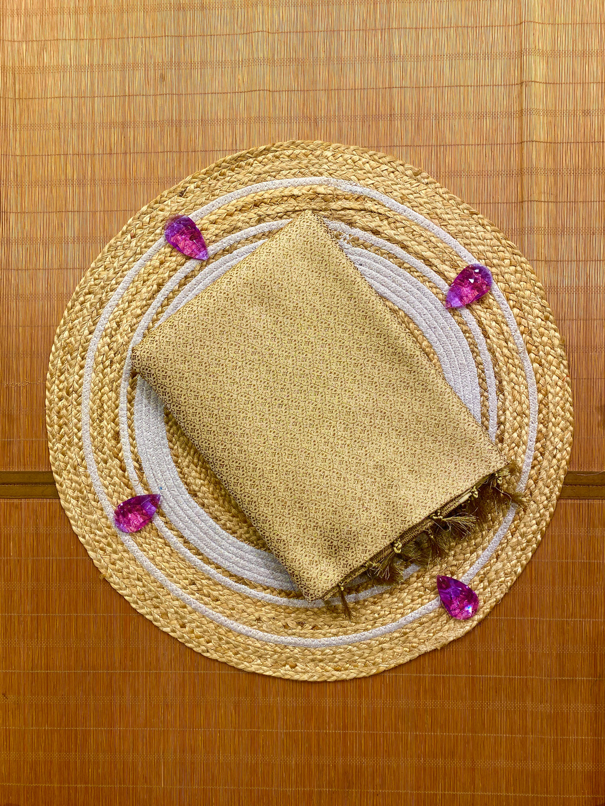 Off-White Semi Katan Brocade Silk Saree, With Unstiched Blouse