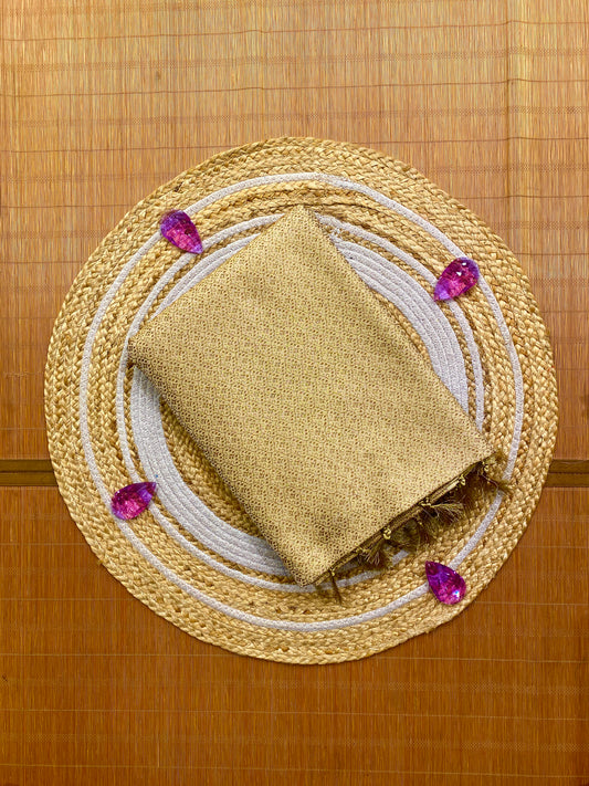 Off-White Semi Katan Brocade Silk Saree, With Unstiched Blouse