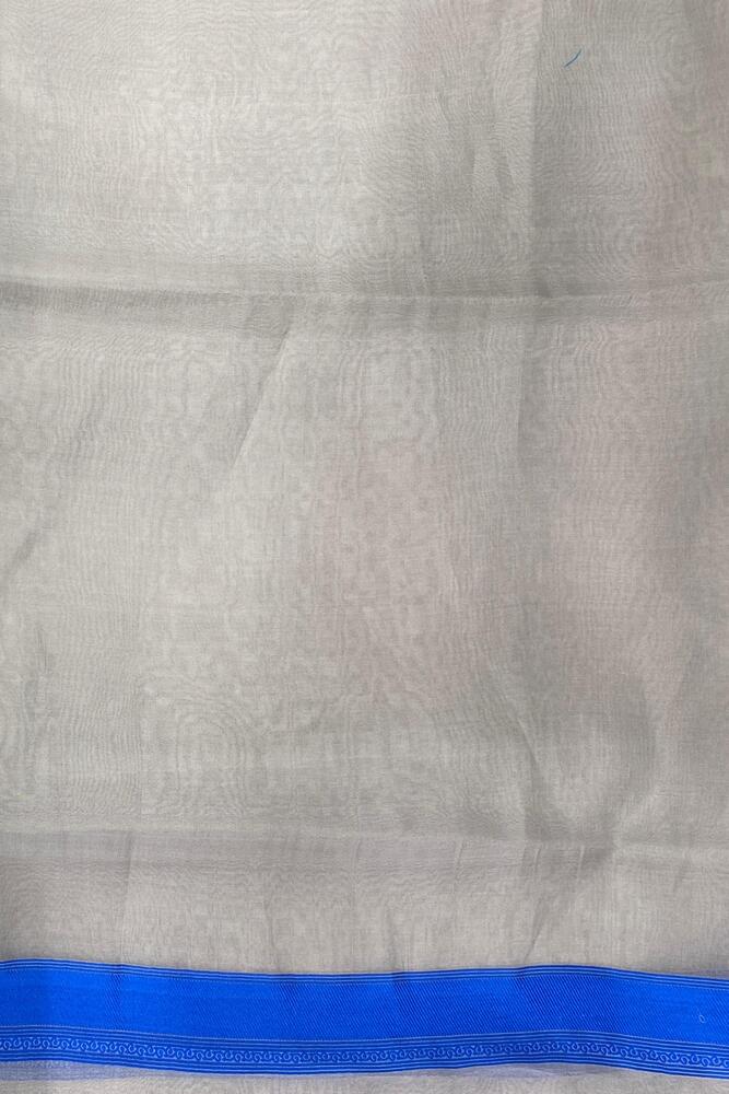 Grey & Blue Muslin Jamdani Saree, With Unstiched Blouse