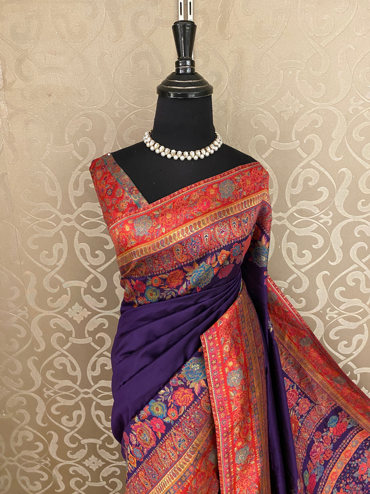 Purple Pure Kani Handloom Silk Saree With Unstiched Jamewar Woven Blouse