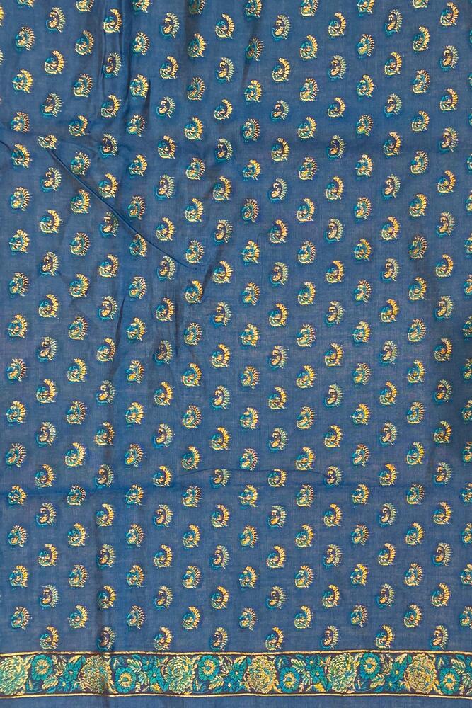 Royal Blue Pure Kani Handloom Silk Saree With Unstiched Jamewar Woven Blouse