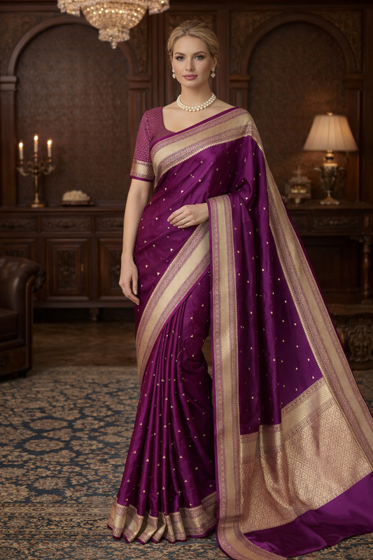 Violet Tanchoi Silk Saree Self Weaving With Unstiched Blouse