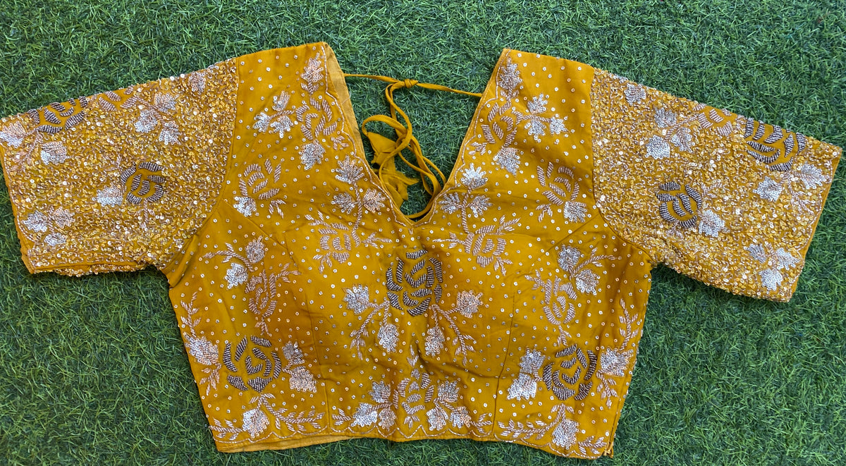 Yellow Organza Silk Embroidery Saree, With Readymade Blouse