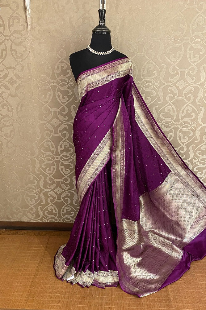 Violet Tanchoi Silk Saree Self Weaving With Unstiched Blouse
