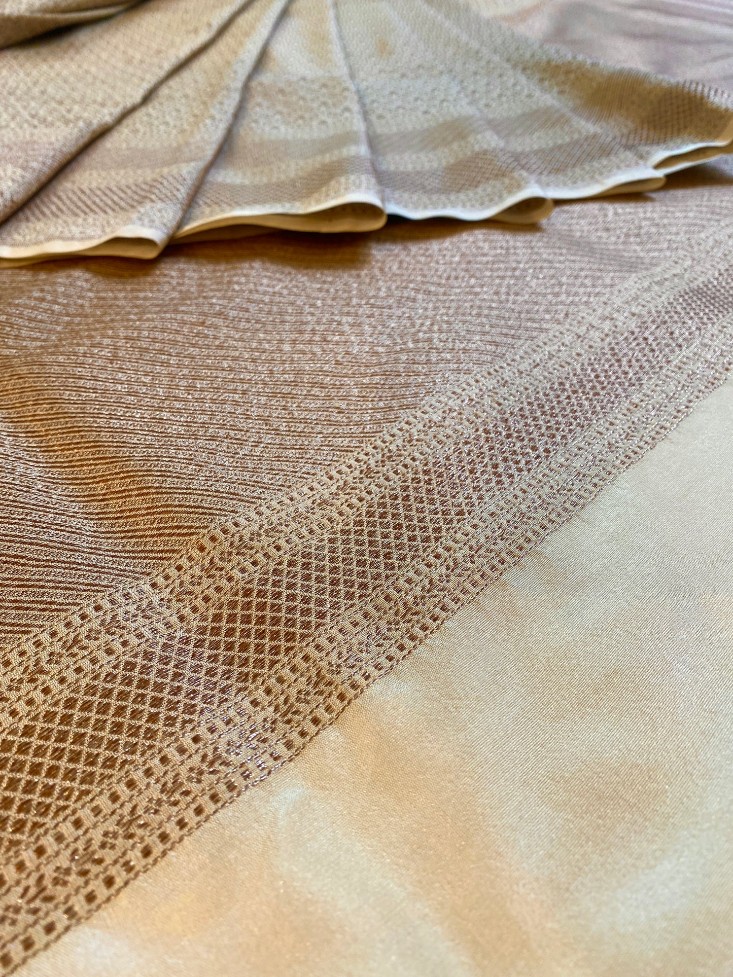 Off-White Semi Katan Brocade Silk Saree, With Unstiched Blouse