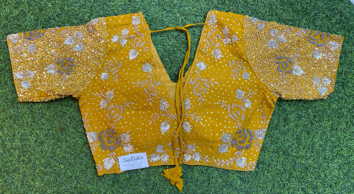 Yellow Organza Silk Embroidery Saree, With Readymade Blouse