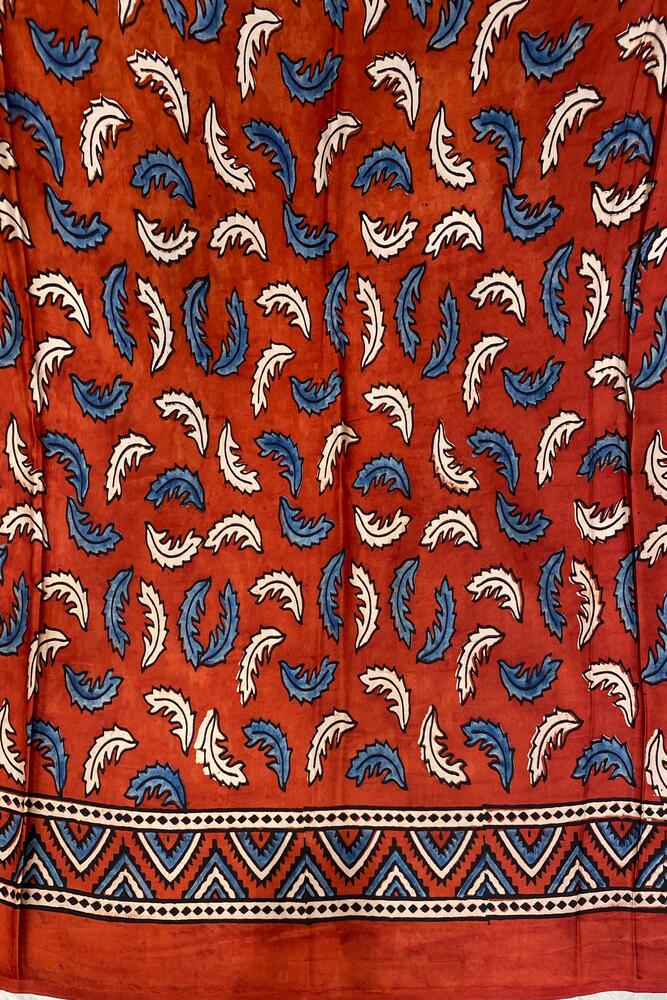 Red Pure Modal Silk Ajrakh Printed Saree With Unstiched Blouse