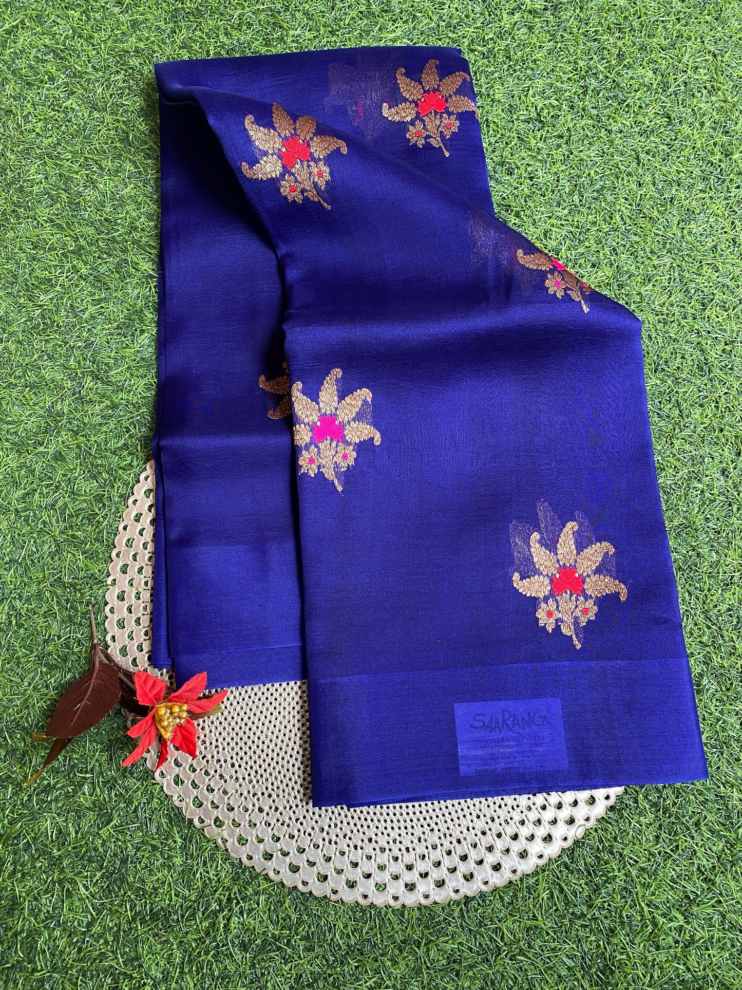 Purple Blue Kora Banarasi Silk Saree, With Unstiched Blouse