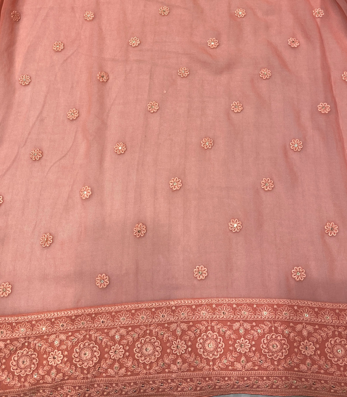Pink Georgette Chikankari Embroidery Saree, With Unstitched Blouse