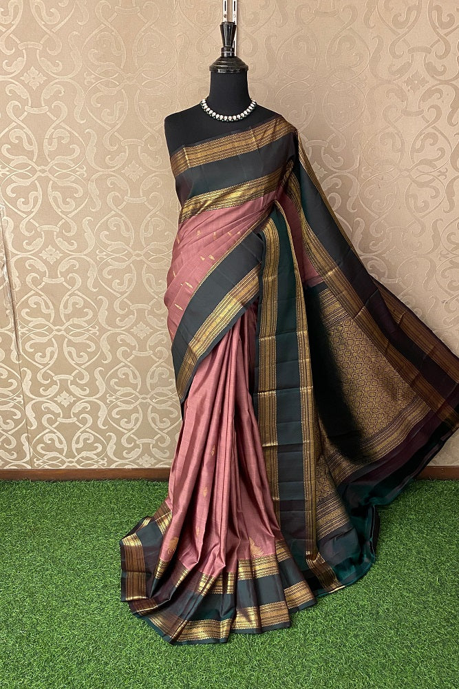 Brown Pure Kanjeevaram Silk Saree, With Unstiched Blouse