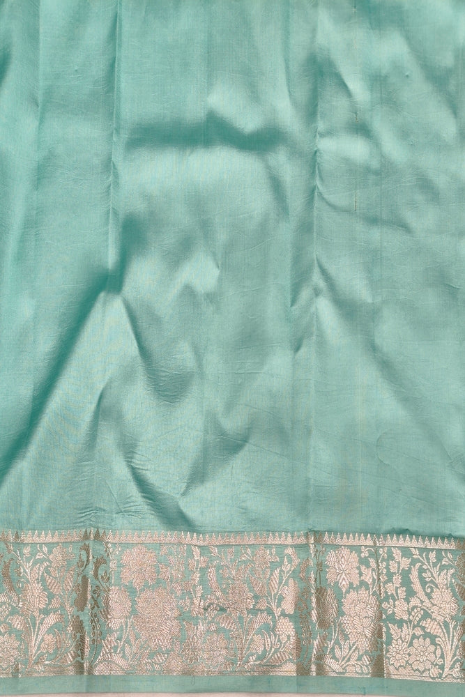 Sky Chiniya Silk Saree Hand Woven Butas, With Unstiched Blouse