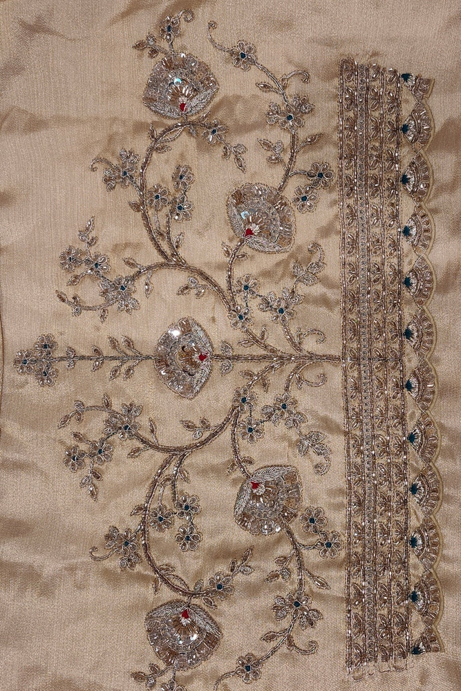Golden Tissue Kanjeevaram Silk Sarees With Embroidery Work, With Unstiched Blouse