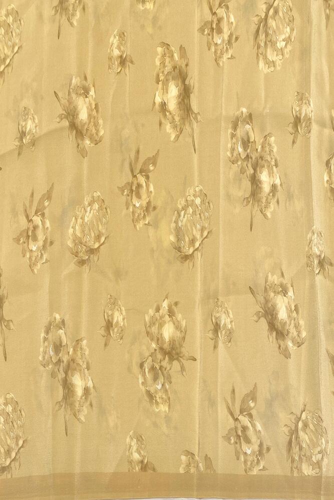 Light Yellow Floral Printed Chiffon Saree, With Unstiched Blouse Piece