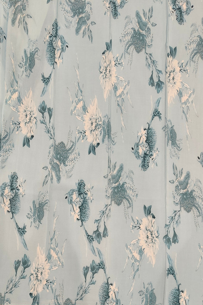 Off-White Sky Floral Printed Chiffon Saree, With Unstiched Blouse Piece