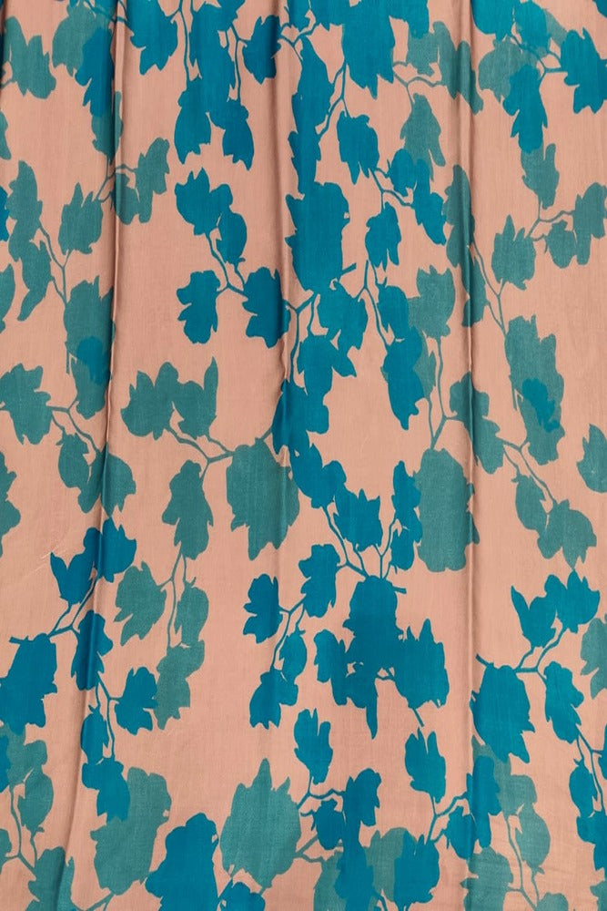 Dusty Rose & Blue Floral Printed Satin Crepe Saree, With Unstiched Blouse