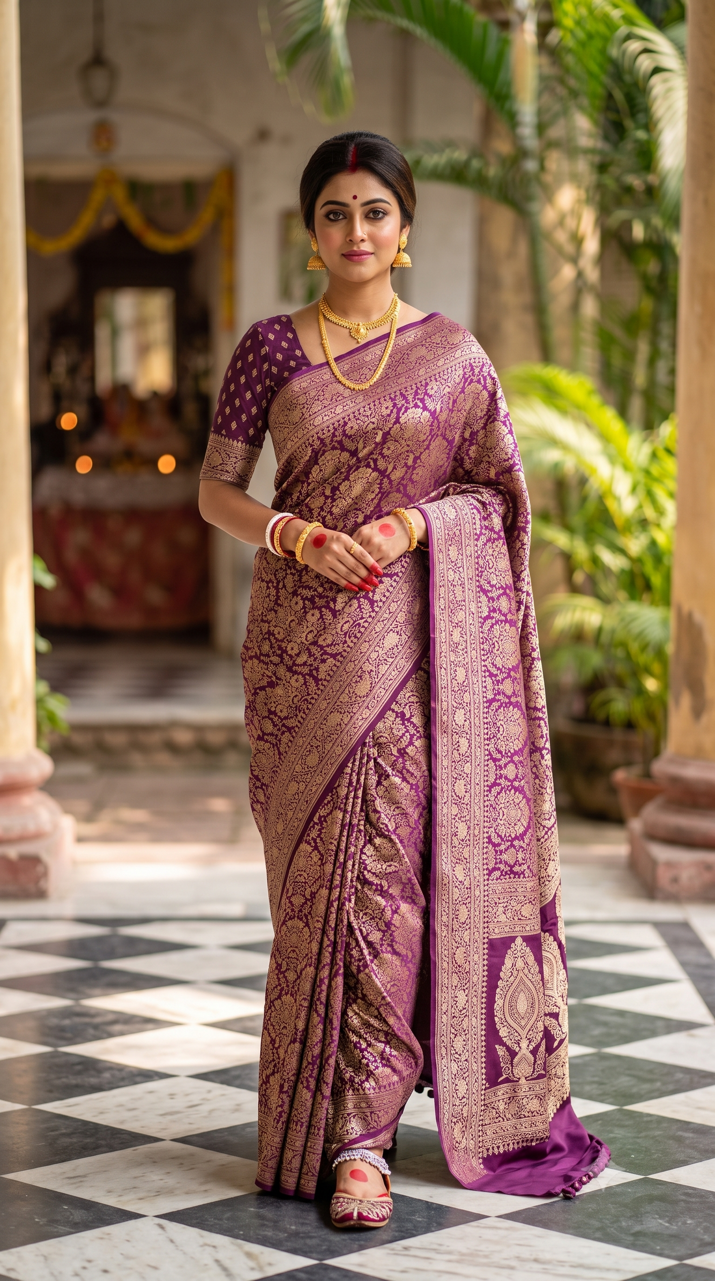 Deep Purple Crepe Khaddi Banarasi Silk Saree With Unstiched Blouse