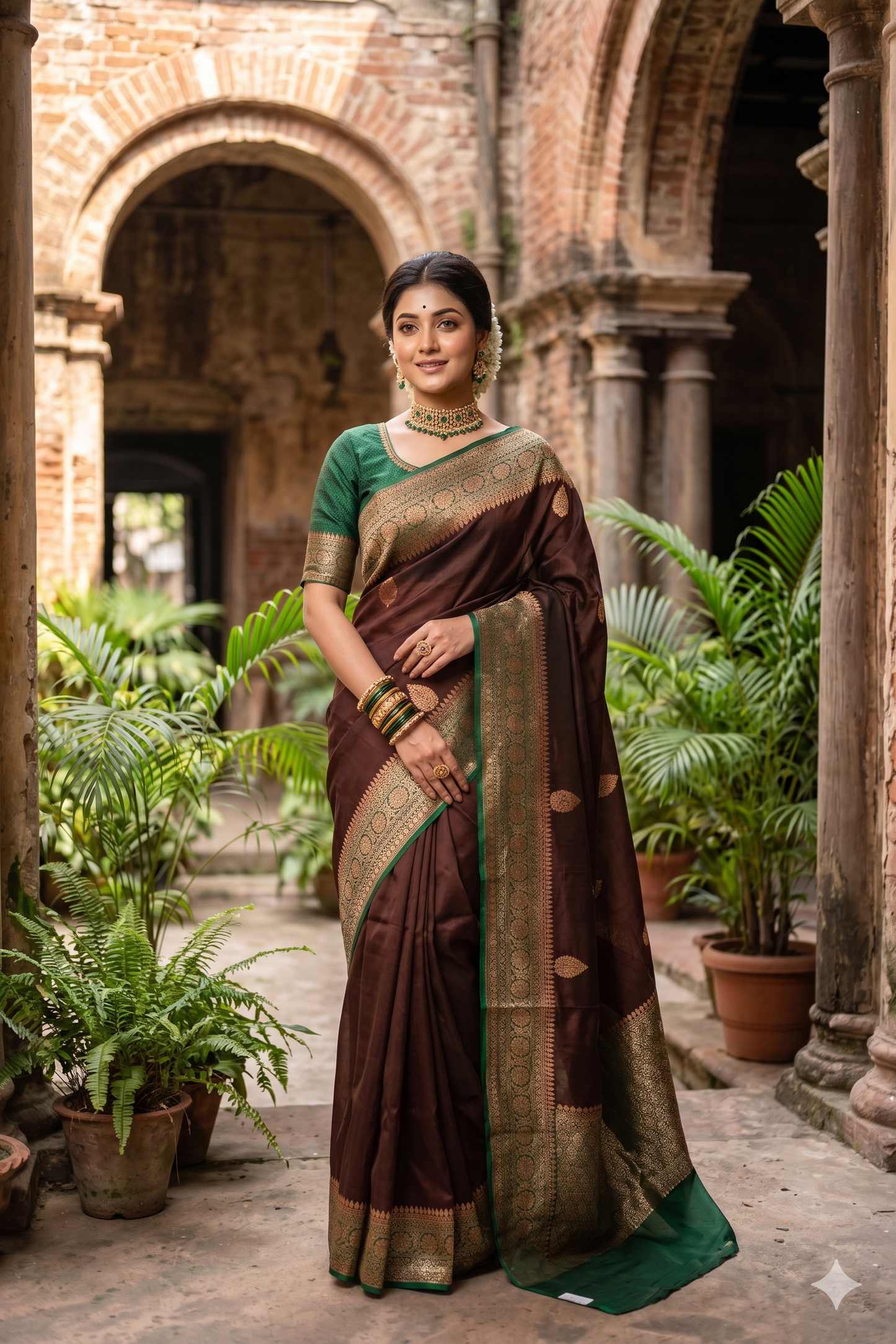 Chocolate Brown Kora Banarasi Silk Saree, With Unstiched Blouse