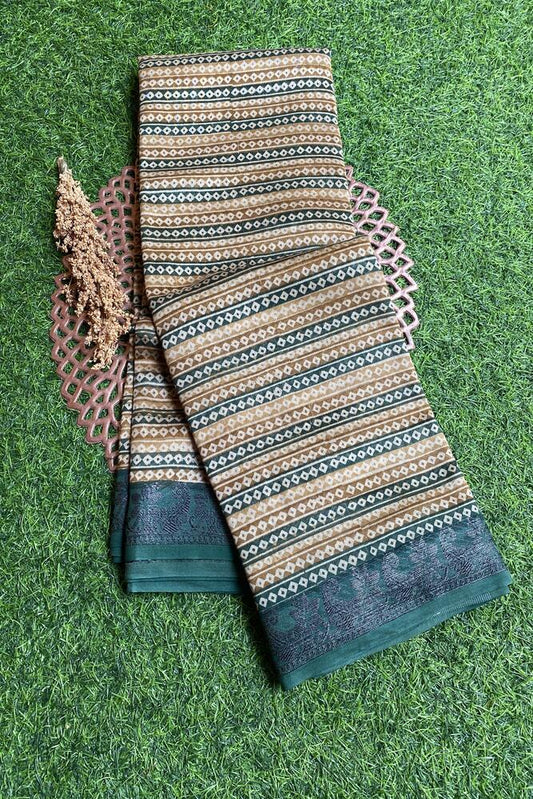 Traditional multi cotton Chanderi saree with an unstiched blouse by Saarang Sarees, featuring intricate patterns and vibrant colors.